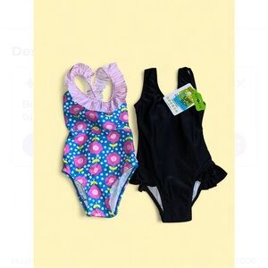 Lot of 2 Flap Happy Kids UV 50 NWT Ruffle One Piece Swimsuits Size 2